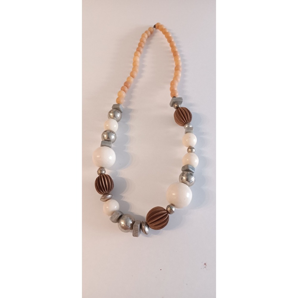 Jewelry stone wood plastic beaded Chunky necklace 15.5" long mystery closure - Picture 3 of 5